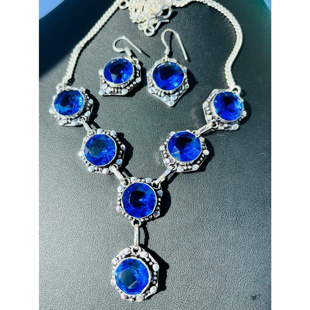 Hand Crafted Royal Blue Statement Necklace and Earrings Set
